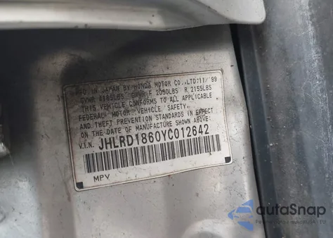 2000 Honda Cr-V Ex from USA, damaged, VIN JHLRD1860YC012642